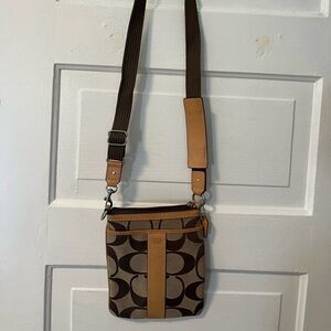 Coach Brown and Tan Signature Crossbody Bag